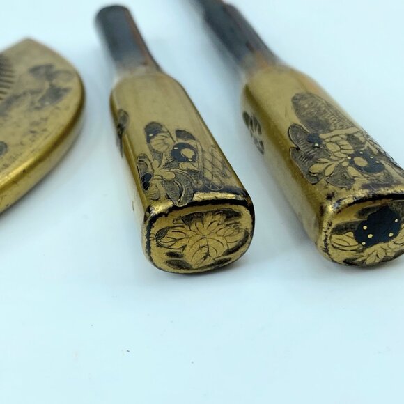 Japanese kanzashi comb and hairpin gold lacquer Pond flower Signed c1950 GS517 main image 10